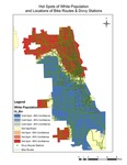 Hot spots of white population and locations of bike routes & Divvy stations by Alex Levin, Matt Milkovich, and Gray Turek